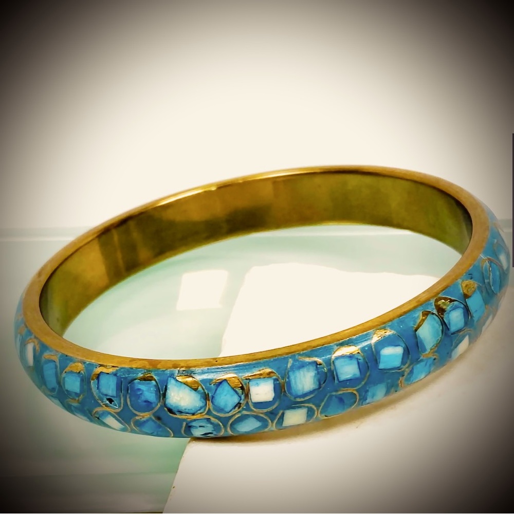 Vintage Cloisonné and Brass Bangle bracelet